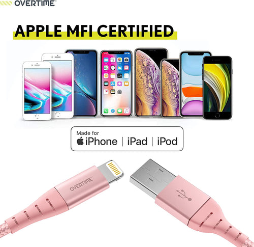 Ultimate iPhone Charger Set: Apple MFi Certified Lightning Cable with Dual USB Wall Adapter - 10ft in Stylish Rose Gold