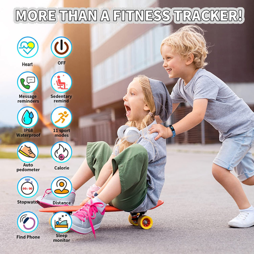 Fun and Functional Kids Fitness Tracker Smartwatch - IP68 Waterproof with 11 Sport Modes, Heart Rate Monitor, and Activity Reminders for Ages 6-16
