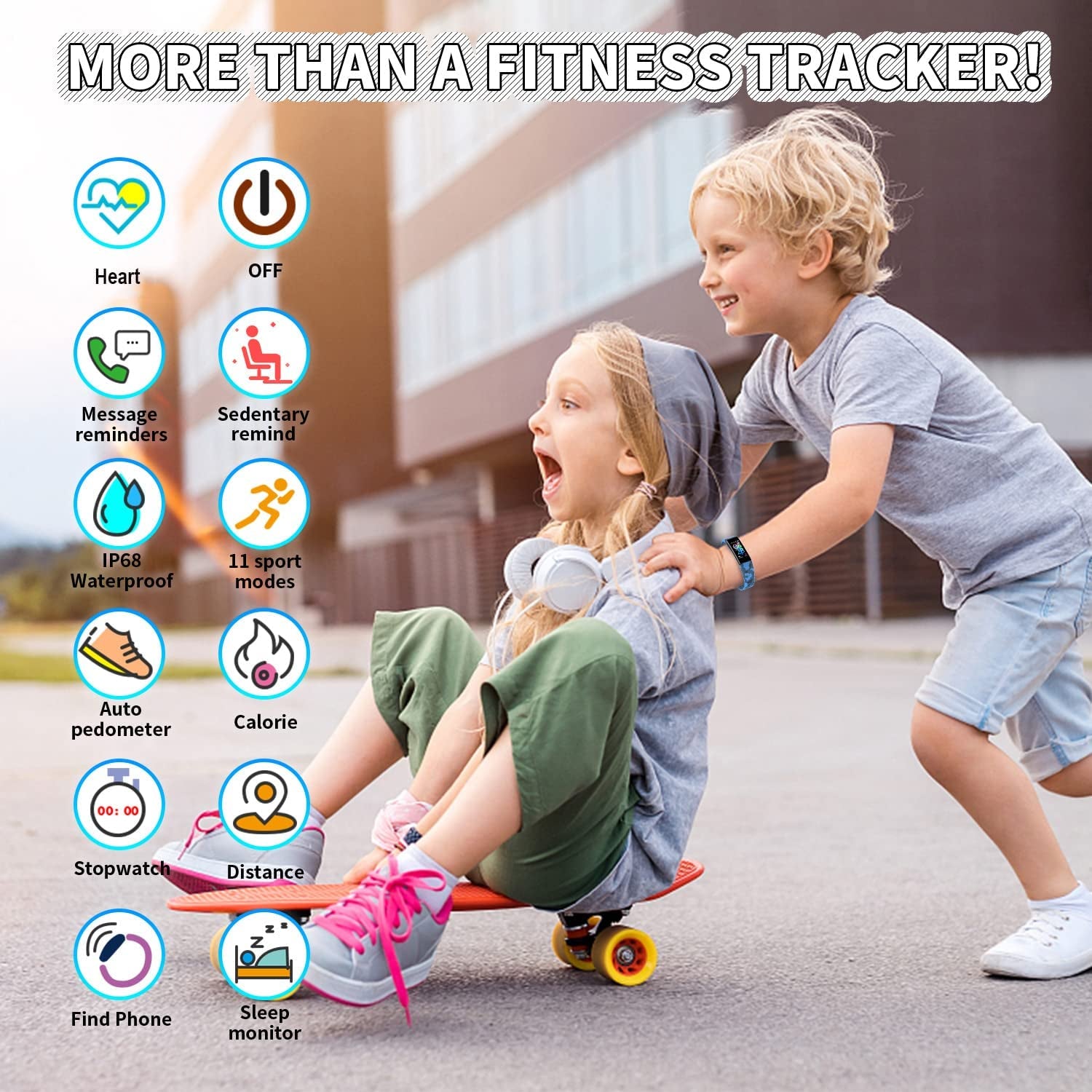 Fun and Functional Kids Fitness Tracker Smartwatch - IP68 Waterproof with 11 Sport Modes, Heart Rate Monitor, and Activity Reminders for Ages 6-16