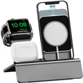 Aluminum Charging Stand for Apple Device 3 in 1 Charger Stand Holder Compatible with Magsafe Charger Iwatch Charger Airpods Pro/2/1 and Iphone Stand Holder(Charger & Cable Required)-Space Gray
