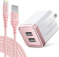 Ultimate iPhone Charger Set: Apple MFi Certified Lightning Cable with Dual USB Wall Adapter - 10ft in Stylish Rose Gold