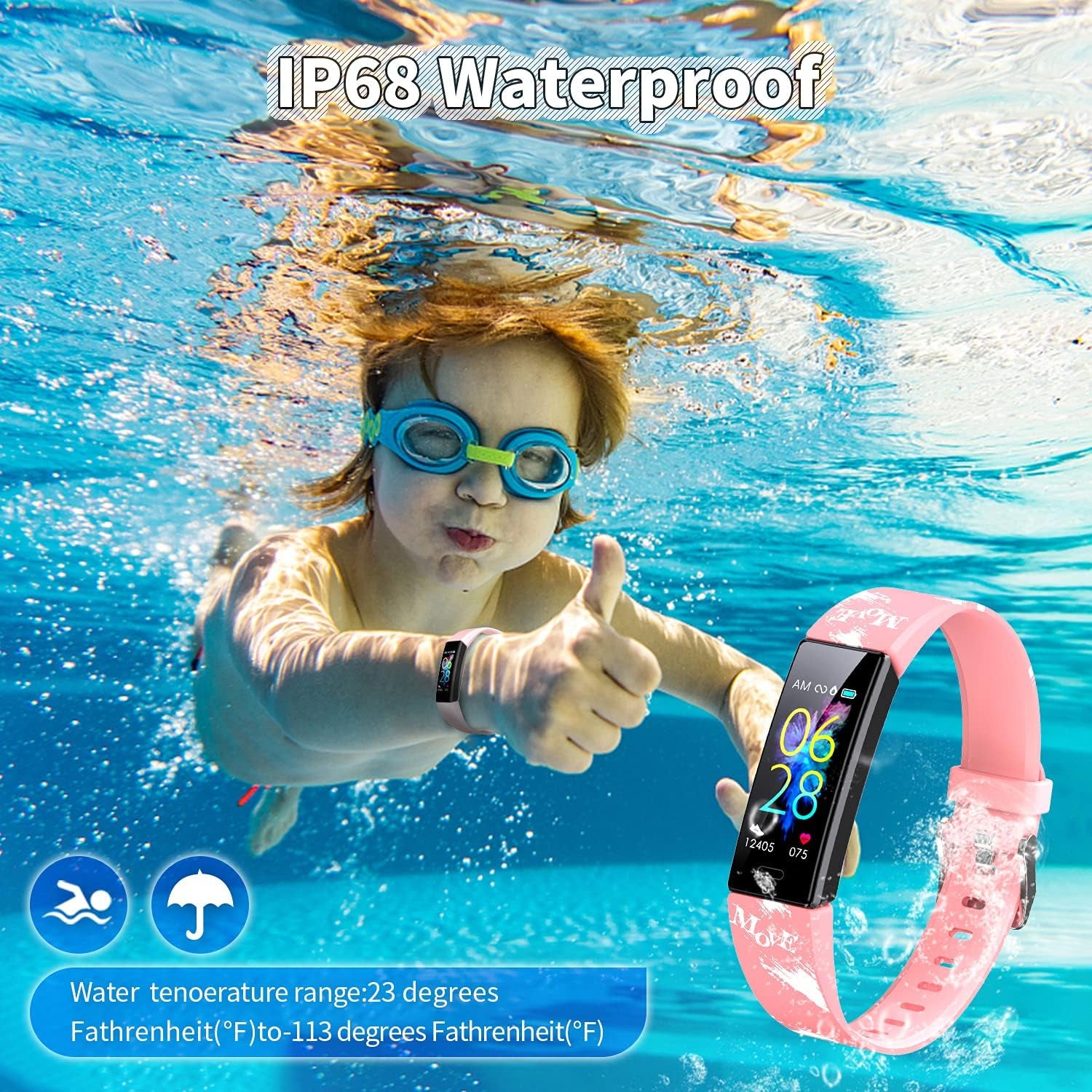 Fun and Functional Kids Fitness Tracker Smartwatch - IP68 Waterproof with 11 Sport Modes, Heart Rate Monitor, and Activity Reminders for Ages 6-16