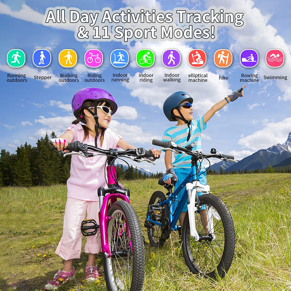 Fun and Functional Kids Fitness Tracker Smartwatch - IP68 Waterproof with 11 Sport Modes, Heart Rate Monitor, and Activity Reminders for Ages 6-16